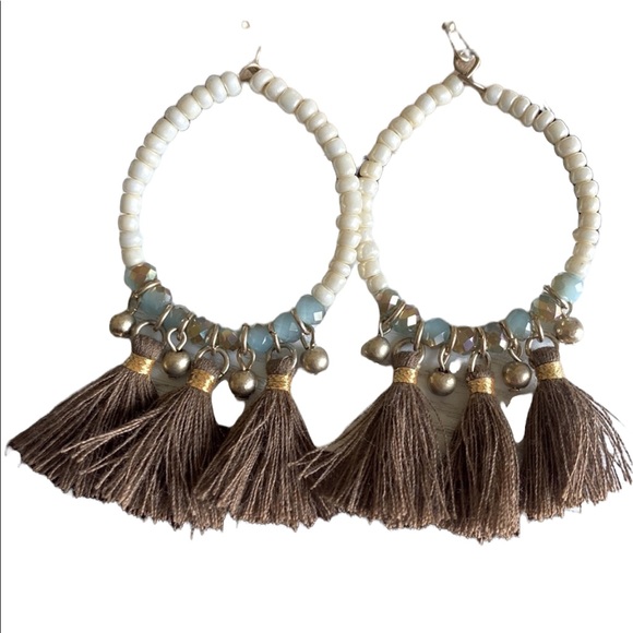 Boho Fringed Hoop Earrings - Picture 2 of 2